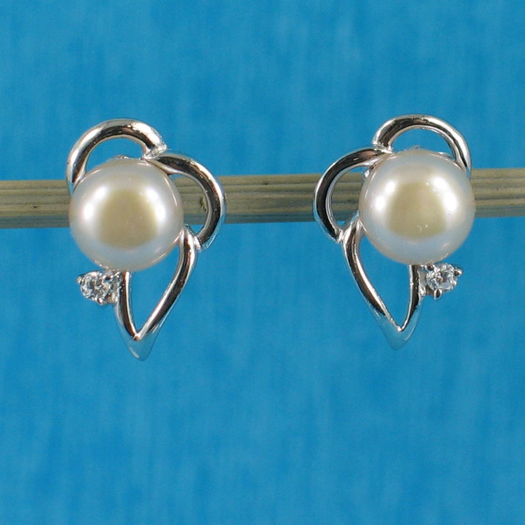 Sterling Silver Pale Lavender Pearl & CZ Stud Earrings