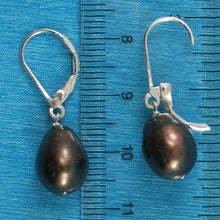 Load image into Gallery viewer, Sterling Silver Leverback Black Pearl Dangle Earrings