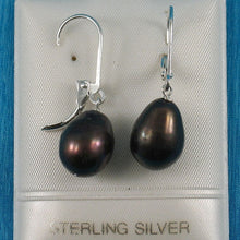 Load image into Gallery viewer, Sterling Silver Leverback Black Pearl Dangle Earrings