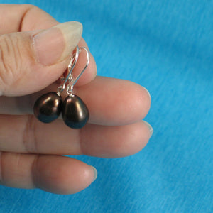Sterling Silver Leverback Black Pearl Dangle Earrings
