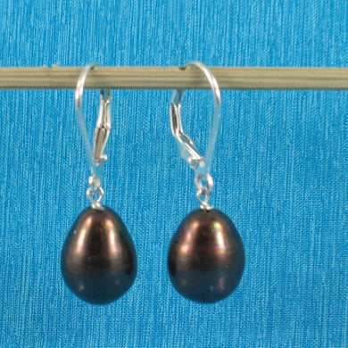 Sterling Silver Leverback Black Pearl Dangle Earrings