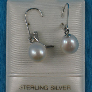 Sterling Silver Leverback White Pearl Dangle Earrings