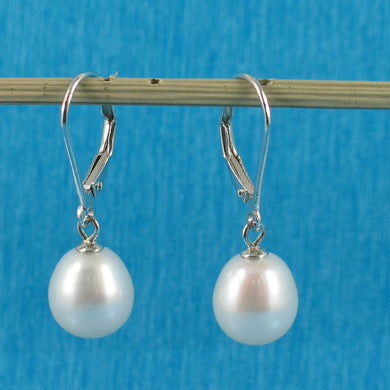 Sterling Silver Leverback White Pearl Dangle Earrings
