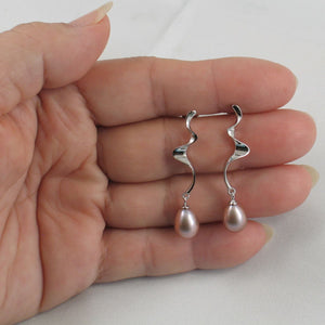 Sterling .925 Silver Lightning Lavender Pearl Dangle Earrings