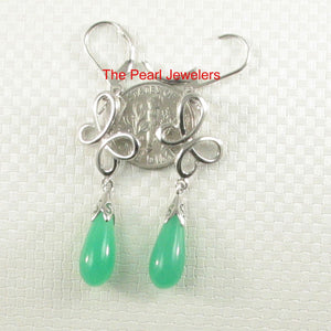 Sterling Silver Love Knot Green Jade Leverback Earrings