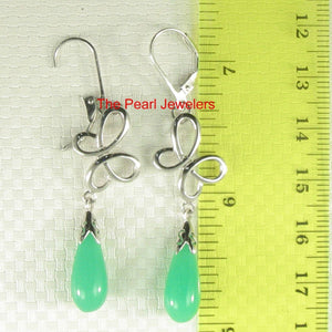Sterling Silver Love Knot Green Jade Leverback Earrings