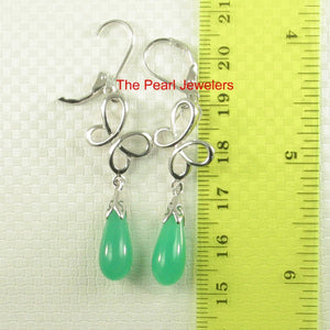 Sterling Silver Love Knot Green Jade Leverback Earrings