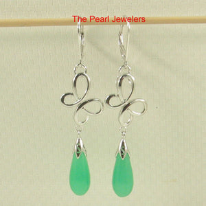 Sterling Silver Love Knot Green Jade Leverback Earrings