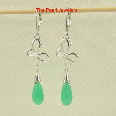 Sterling Silver Love Knot Green Jade Leverback Earrings