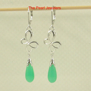 Sterling Silver Love Knot Green Jade Leverback Earrings