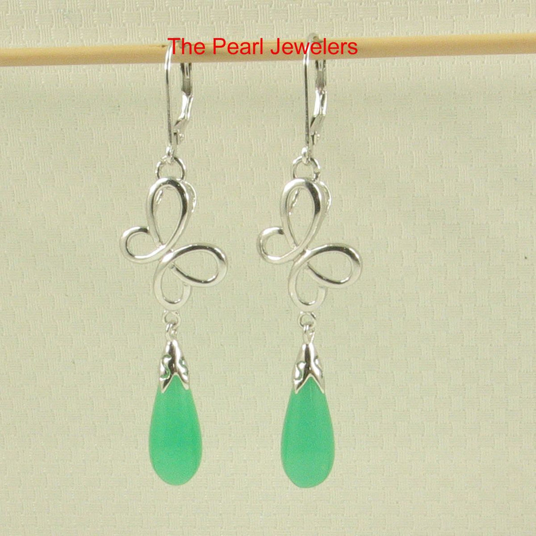Sterling Silver Love Knot Green Jade Leverback Earrings