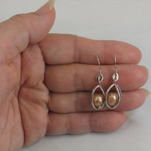 Load image into Gallery viewer, Sterling Silver Champagne Pearl Lucky Lantern Earrings – Hook Dangle