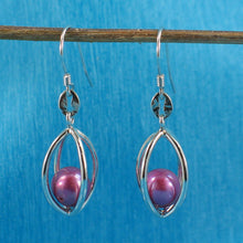Load image into Gallery viewer, Sterling Silver Rose-Pink Pearl Lucky Lantern Earrings – Faceted Dangle