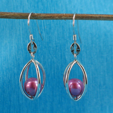 Sterling Silver Rose-Pink Pearl Lucky Lantern Earrings – Faceted Dangle