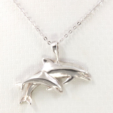 Sterling Silver Mother & Child Dolphin Pendant Necklace