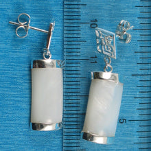 Load image into Gallery viewer, Solid Sterling Silver 925 Good Fortune Mother of Pearl &amp; Jade Dangle Earrings