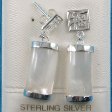 Load image into Gallery viewer, Solid Sterling Silver 925 Good Fortune Mother of Pearl &amp; Jade Dangle Earrings