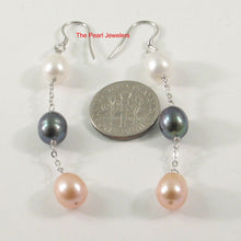 Load image into Gallery viewer, Sterling Silver Dangle Earrings with Multicolor Pearls