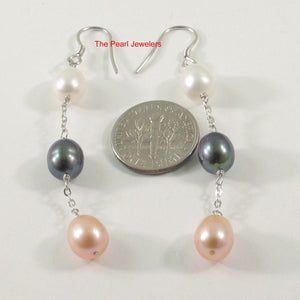 Sterling Silver Dangle Earrings with Multicolor Pearls