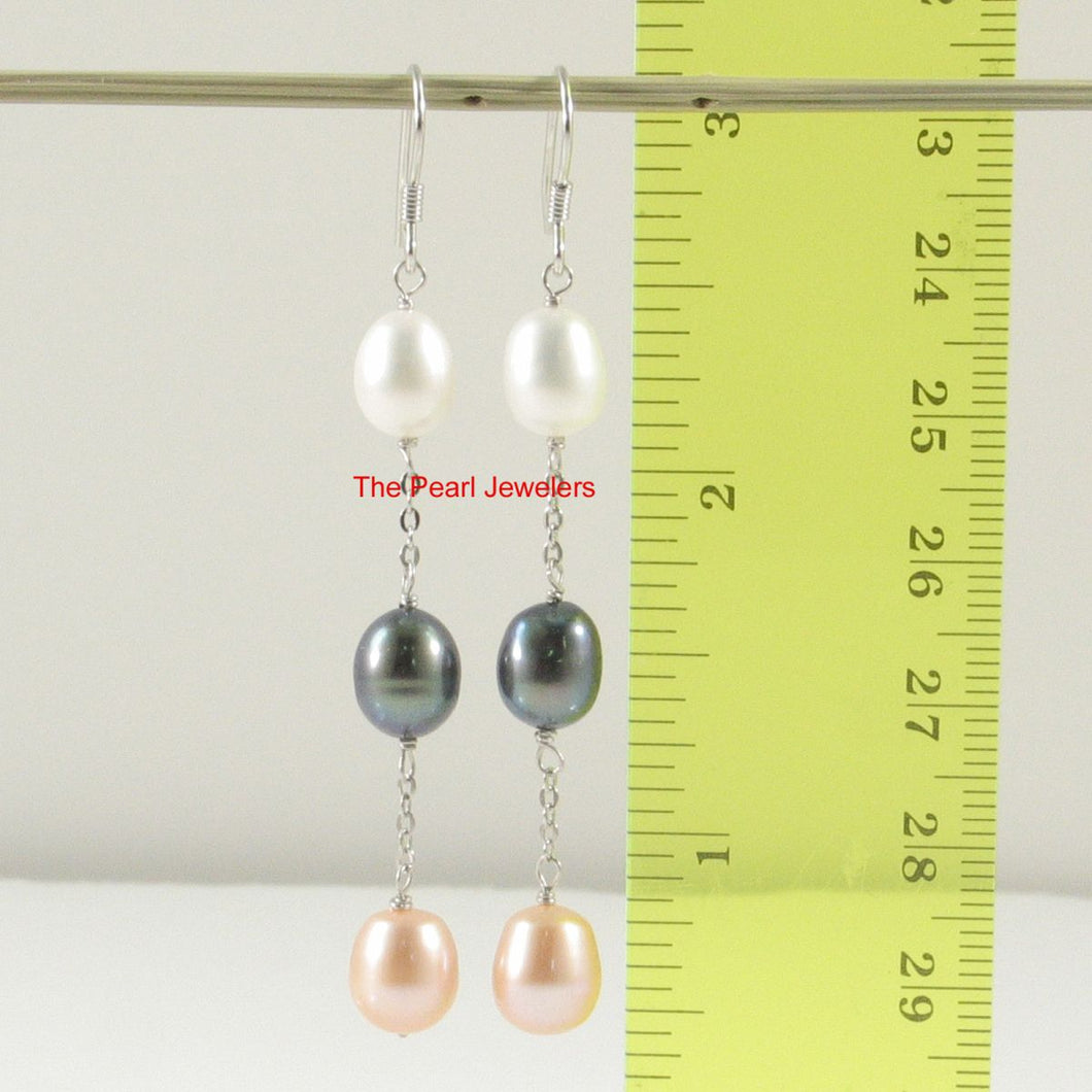 Sterling Silver Dangle Earrings with Multicolor Pearls