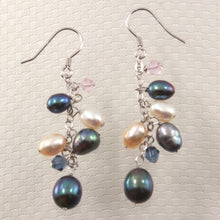 Load image into Gallery viewer, Sterling Silver O Chain Black Pearl Max Size Dangle Earrings