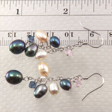 Load image into Gallery viewer, Sterling Silver O Chain Black Pearl Max Size Dangle Earrings