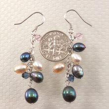Load image into Gallery viewer, Sterling Silver O Chain Black Pearl Max Size Dangle Earrings