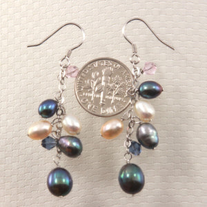 Sterling Silver O Chain Black Pearl Max Size Dangle Earrings