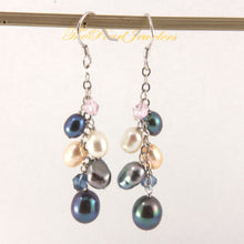 Load image into Gallery viewer, Sterling Silver O Chain Black Pearl Max Size Dangle Earrings