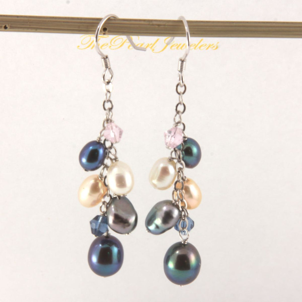 Sterling Silver O Chain Black Pearl Max Size Dangle Earrings