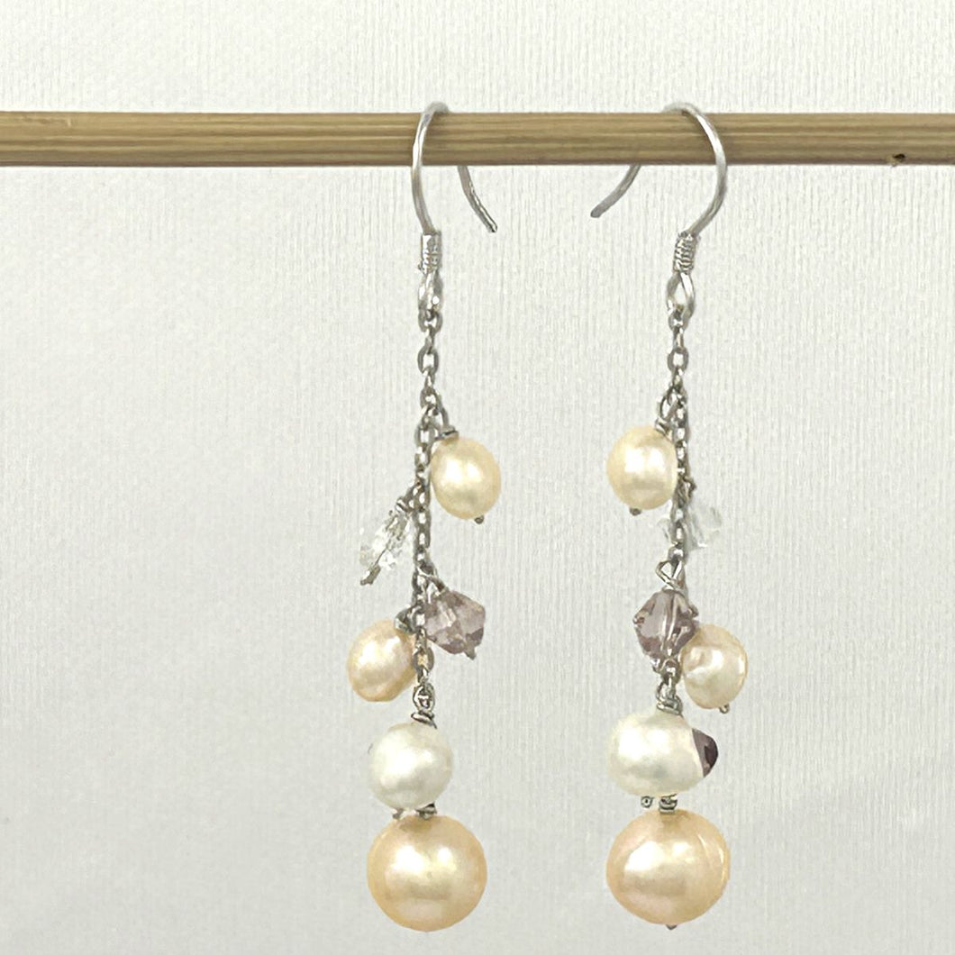 Sterling Silver O Chain Pink Pearl Max Size Dangle Earrings