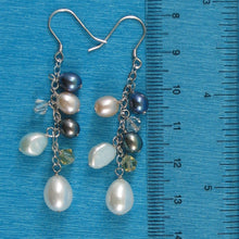 Load image into Gallery viewer, Sterling Silver O Chain White Pearl Max Size Dangle Earrings