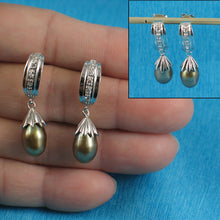 Load image into Gallery viewer, Sterling Silver Olive Pearl &amp; CZ Dangle Earrings