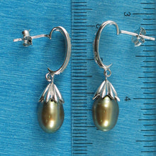 Load image into Gallery viewer, Sterling Silver Olive Pearl &amp; CZ Dangle Earrings