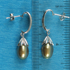 Sterling Silver Olive Pearl & CZ Dangle Earrings