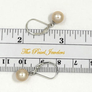 Sterling Silver 7–7.5mm Peach Pearl Leverback Dangle Earrings