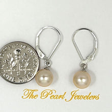 Load image into Gallery viewer, Sterling Silver 7–7.5mm Peach Pearl Leverback Dangle Earrings
