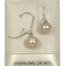 Load image into Gallery viewer, Sterling Silver 7–7.5mm Peach Pearl Leverback Dangle Earrings