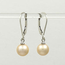 Load image into Gallery viewer, Sterling Silver 7–7.5mm Peach Pearl Leverback Dangle Earrings