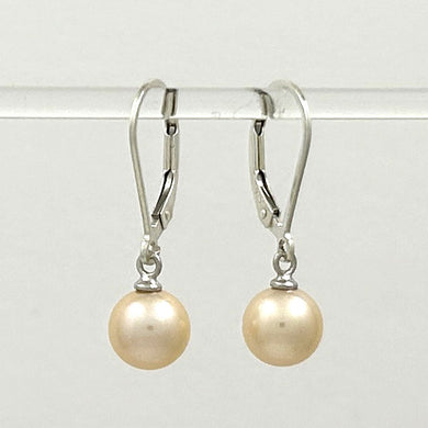 Sterling Silver 7–7.5mm Peach Pearl Leverback Dangle Earrings