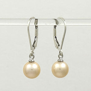 Sterling Silver 7–7.5mm Peach Pearl Leverback Dangle Earrings