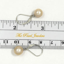 Load image into Gallery viewer, Sterling Silver 8–8.5mm Peach Pearl Leverback Dangle Earrings