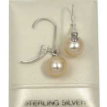Load image into Gallery viewer, Sterling Silver 8–8.5mm Peach Pearl Leverback Dangle Earrings