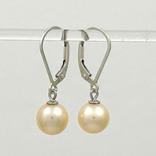 Load image into Gallery viewer, Sterling Silver 8–8.5mm Peach Pearl Leverback Dangle Earrings