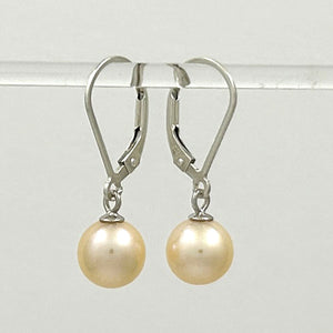 Sterling Silver 8–8.5mm Peach Pearl Leverback Dangle Earrings