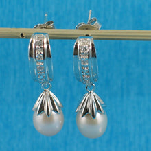 Load image into Gallery viewer, Sterling Silver Pink Pearl &amp; CZ Dangle Earrings
