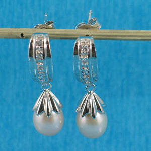 Sterling Silver Pink Pearl & CZ Dangle Earrings