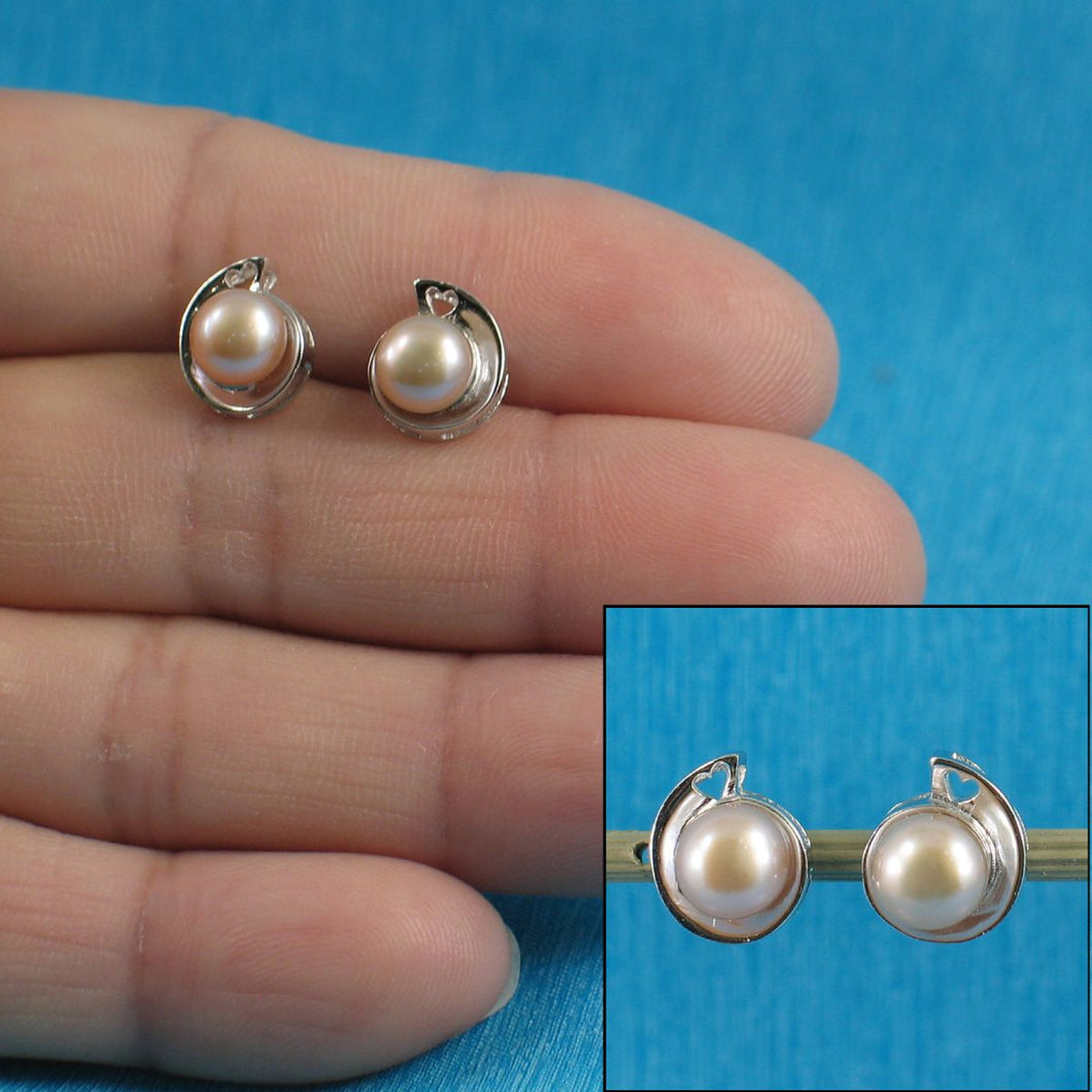 Sterling Silver Pink Pearl Stud Earrings – Rhodium Plated