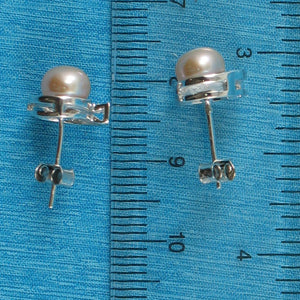 Sterling Silver Pink Pearl Stud Earrings – Rhodium Plated