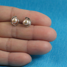 Load image into Gallery viewer, Sterling Silver Pink Pearl Stud Earrings – Rhodium Plated